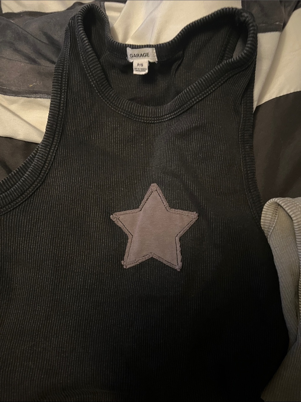 Garage Black Ribbed Tank with Gray Star Patch